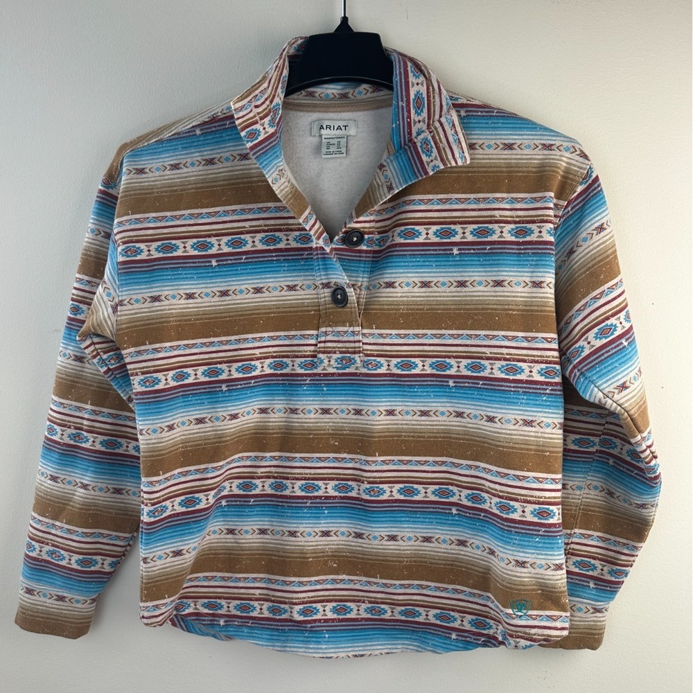 Ariat Hometown Sweatshirt Fallon Serape Print Henley Pullover XS Aztec Western - Picture 10 of 10